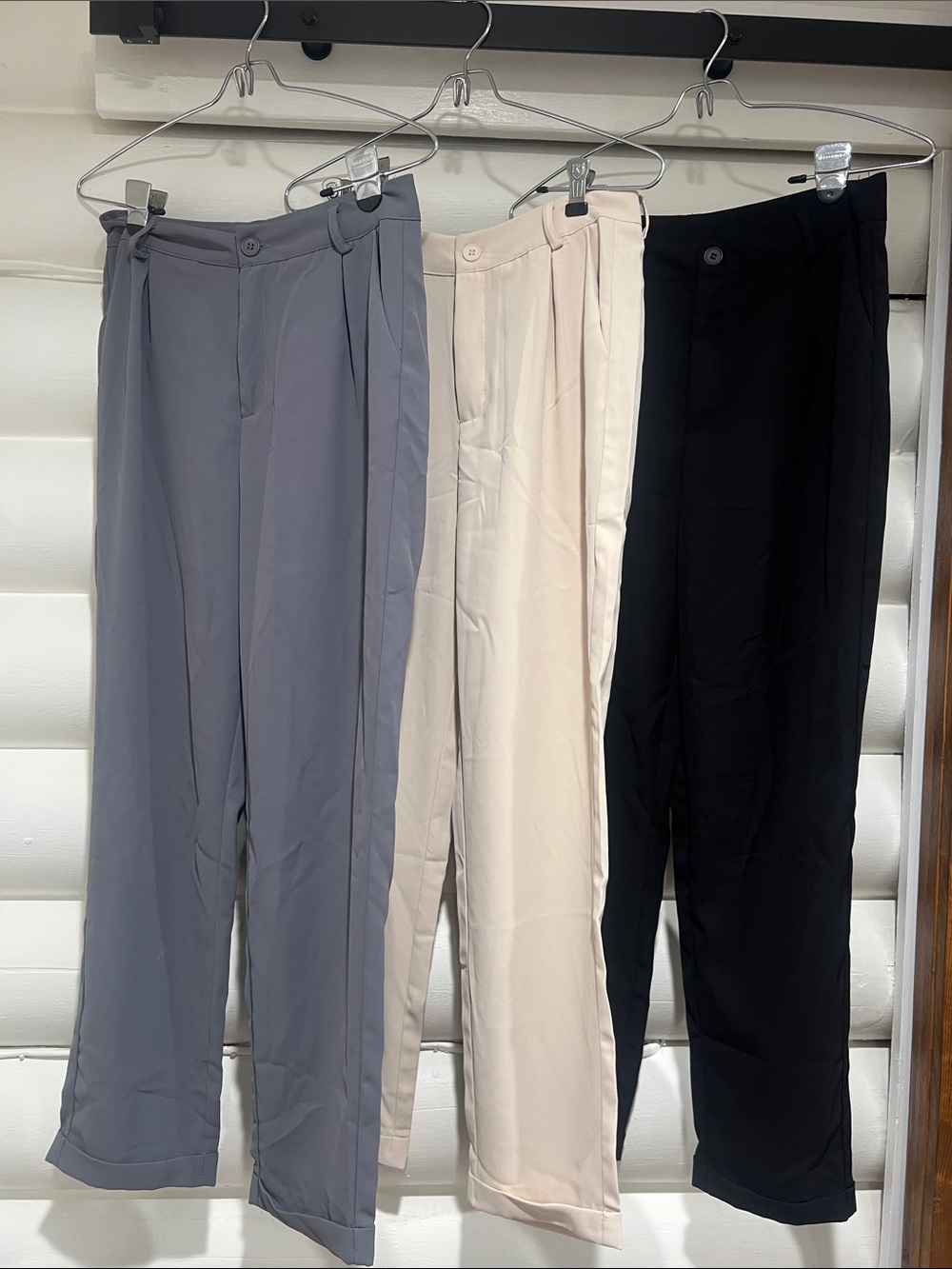 SHEIN Gray, Cream & Black Women's Straight-Leg Trousers Trio